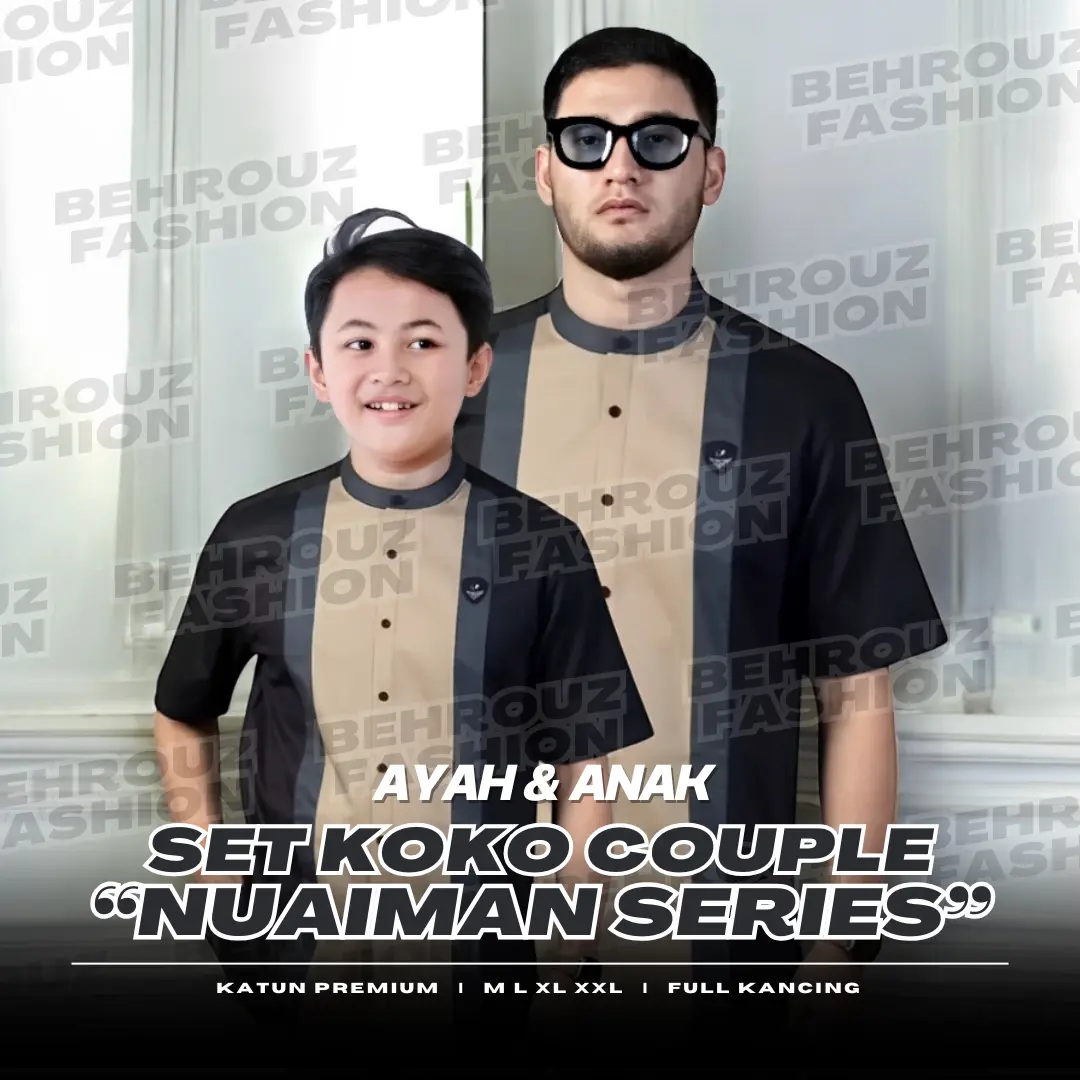 ( BISA COD LANGSUNG DIKIRIM ) Baju Koko Couple Ayah Anak Baju Koko Kombinasi Kerah Shanghai Lengan Pendek Bahan Katun Signature Seragam Pelajar Hadroh