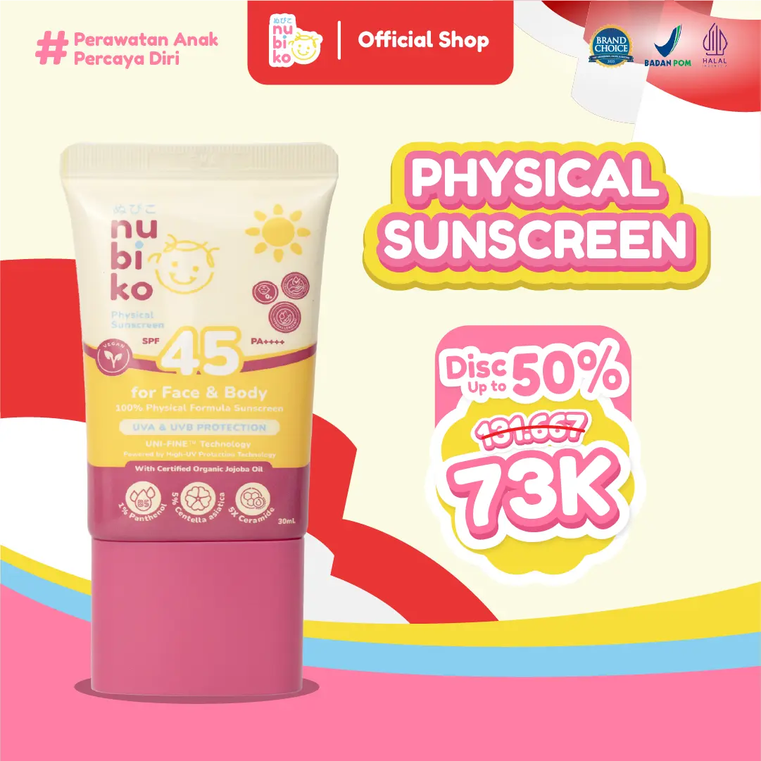 Nubiko Physical Sunscreen SPF 45 PA ++++ 30ml - Sunscreen Anak