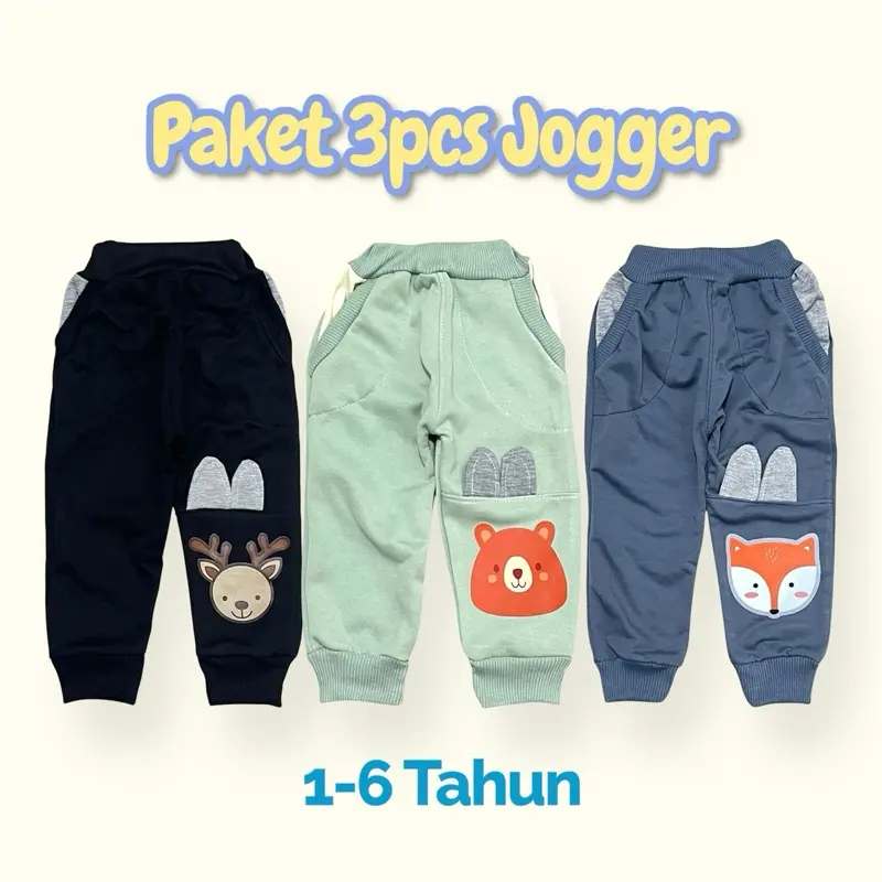 PAKET 3pcs Jogger Kuping Pants 1-6th jogger anak fleece