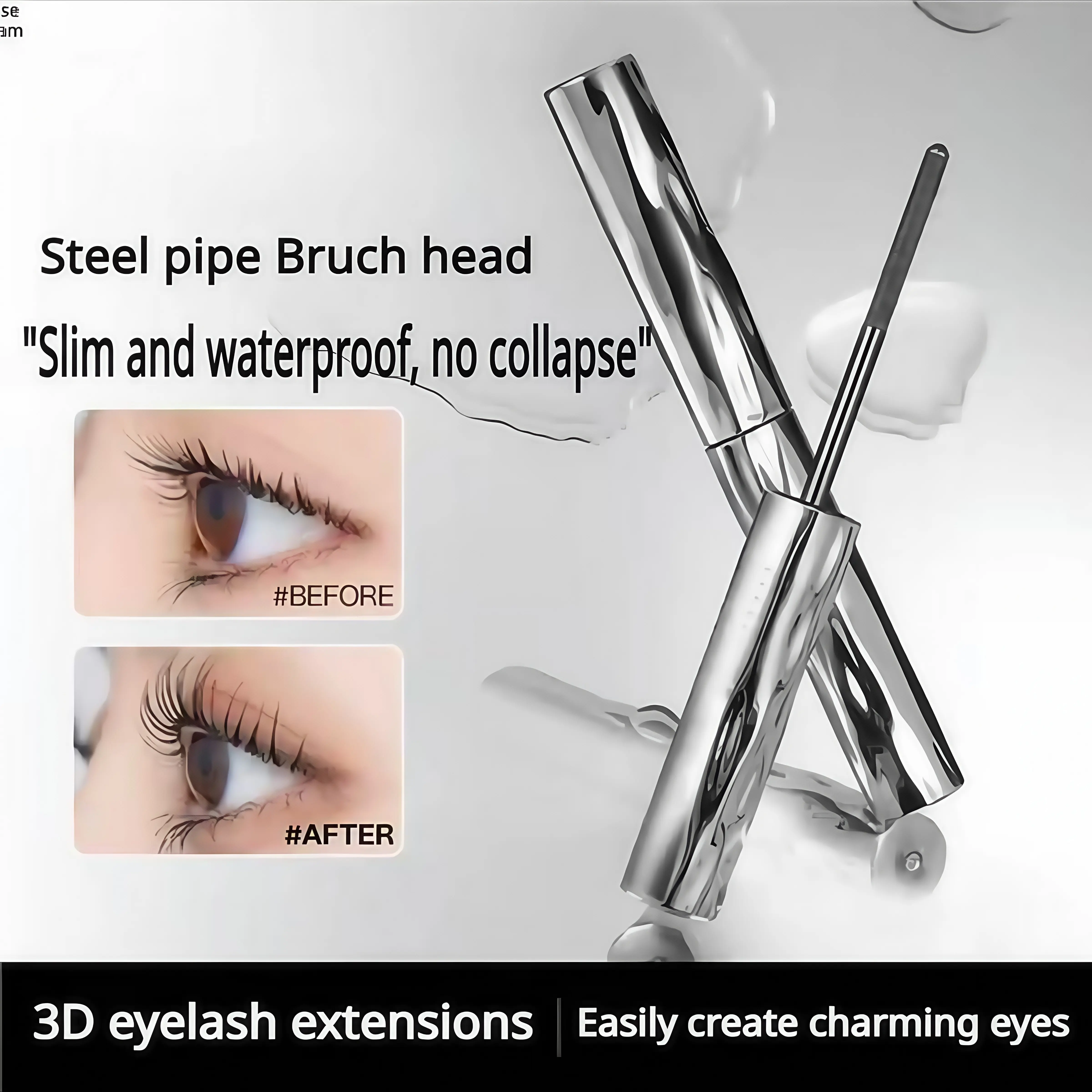 Steel tube curling black technology 24H long-lasting setting mascara waterproof and sweat-proof, thick and slender mascara for girls