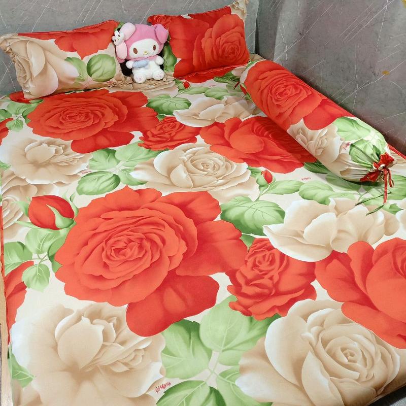 Hoa hồng đỏ, xanh ngọc ,ga thun lạnh 3D hàn quốc  ( bộ 4 món :. 1 ga nệm +2 áo nằm + 1 áo ôm dây )chất thun dày,mềm,mịn,thoáng mát. nênm từ 5cm,10cm,15cm,20cm