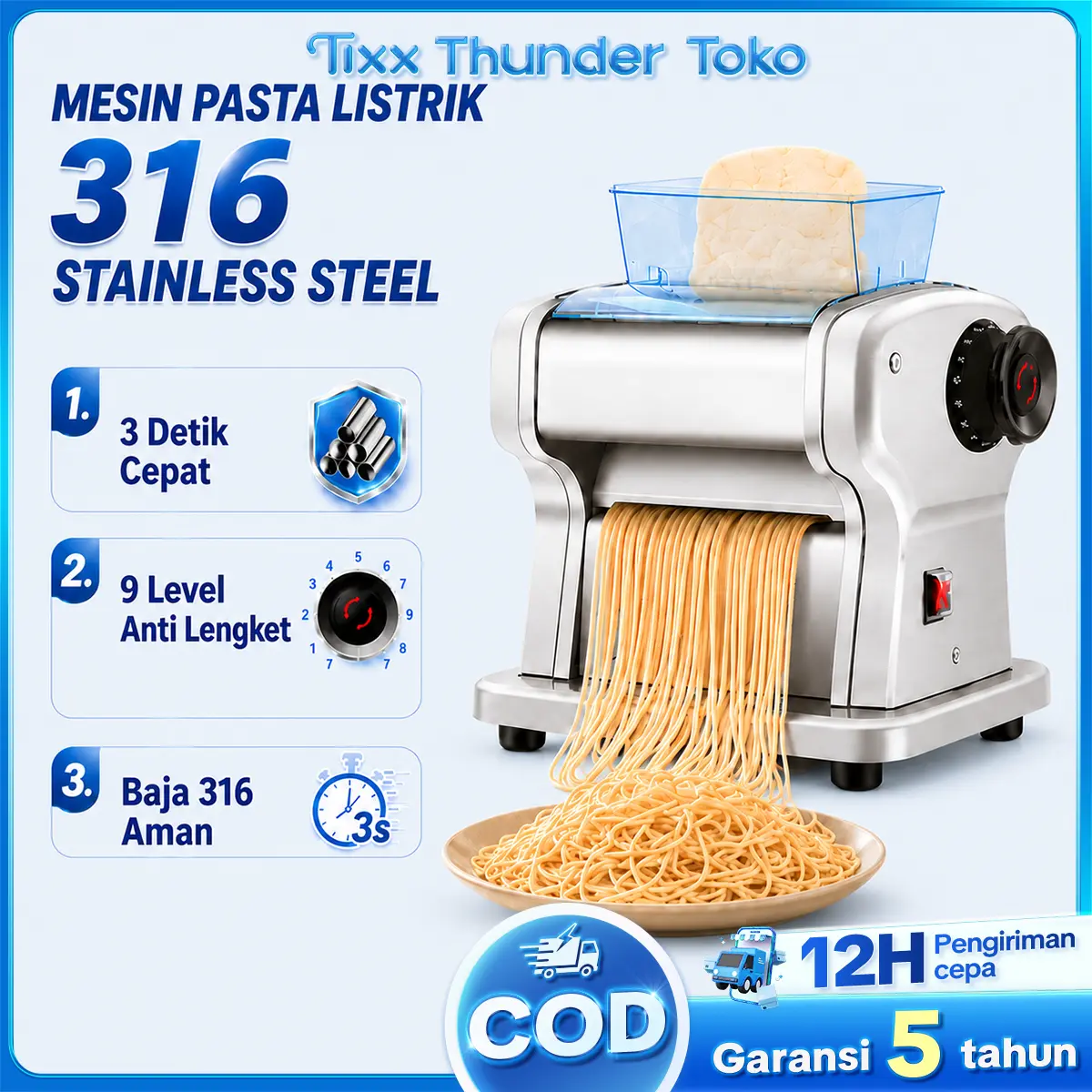 【Diskon waktu terbatas】TIXX  Stainless Mie Listrik Elektrik Otomatis Noodle Maker Machine Noodle Motor Peralatan Masak mesin pembuat mie otomatis mesin pembuat mie Pembuat Pasta, Pembuat Pangsit Pembuat Mie,  Gear  Penggiling  Pisau  dibuat di Jepang