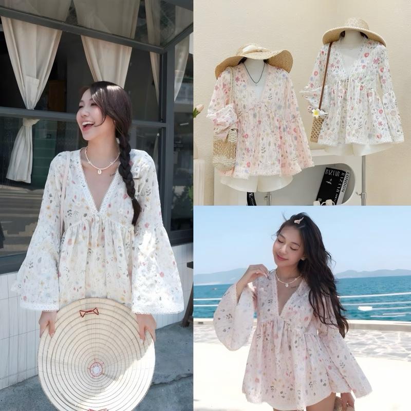 [ Bèo Béo Bigsize ] Áo Babydoll Hoa Nhí Viền Ren Tay Loe Mùa Hè Siêu Xinh Bigsize 60-95kg