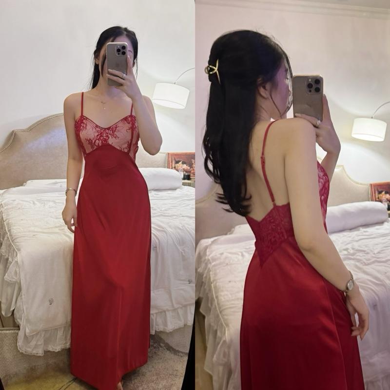 | Keeling Sleepwear | Đầm Ngủ Cúp Ngực Phối Ren Lưng Không Dây Kéo Không Mút