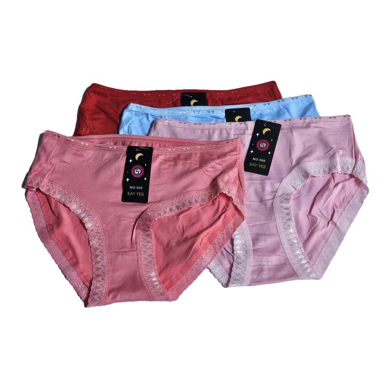 12PCS Celana Dalam Wanita Dewasa Dalaman Katun Polos Kombinasi Renda Karet Pinggang Kecil Bahan Lembut Nyaman dipakai Harian 1