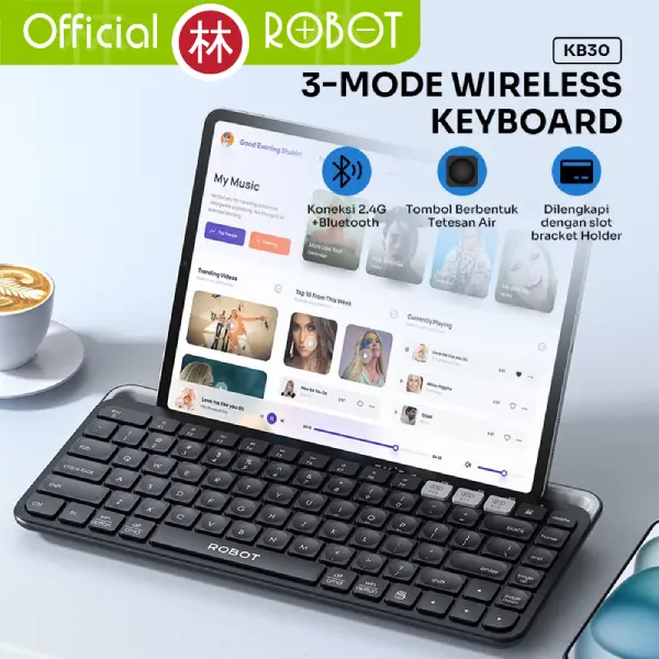 Robot KB30 Keyboard Bluetooth 3.0 + 5.0 + Wireless USB 2.4G Multi Device up to 3 Devices with Holder for Tablet Tab Phone New KB10 2