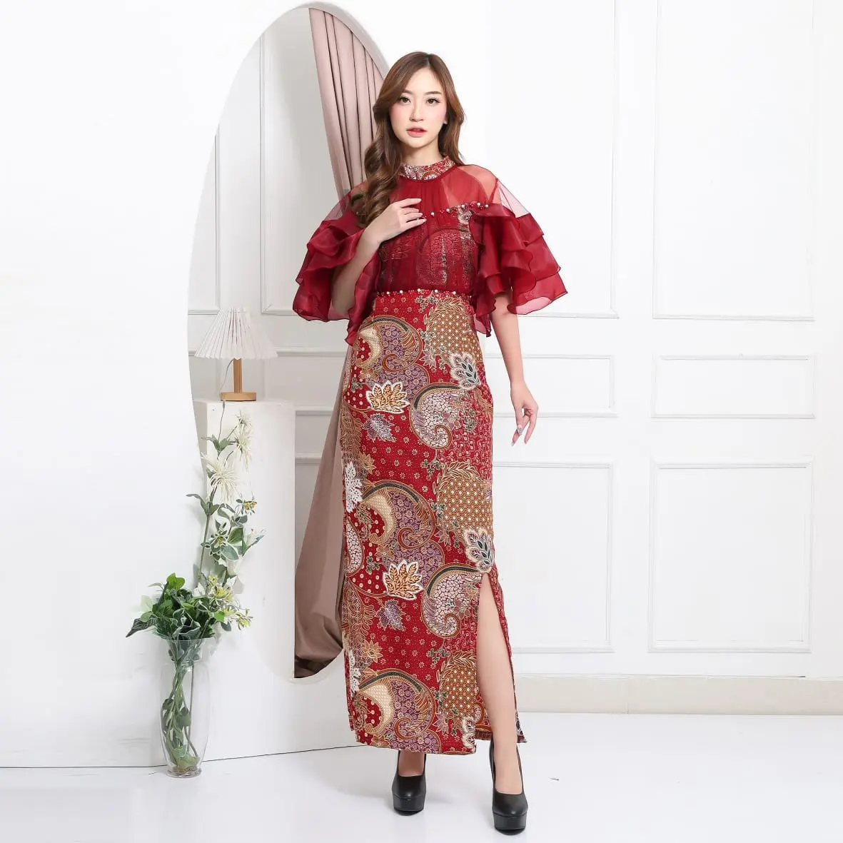 Dress EVOLA Batik ( Real Pict ) 3 Ukuran 4 Pilihan Warna Pakaian Fashion Maxy Wanita Dewasa Fashion Untuk Pesta Kondangan Hari Raya Keagamaan Bridesmaid Bisa COD Formal Tile