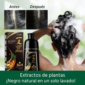 champú teñidor cqk 3 en 1, 500ml, negro natural, coloración rápida, oculta canas, apto para todo tipo de cabello, con extractos de plantas