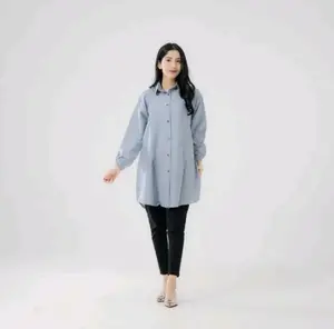 Kiana - Tunik MAYA Polo Linen Kancing Aktif Wanita Muslim Atasan Panjang Bahan Polo Linen Ukuran Standar & Jumbo