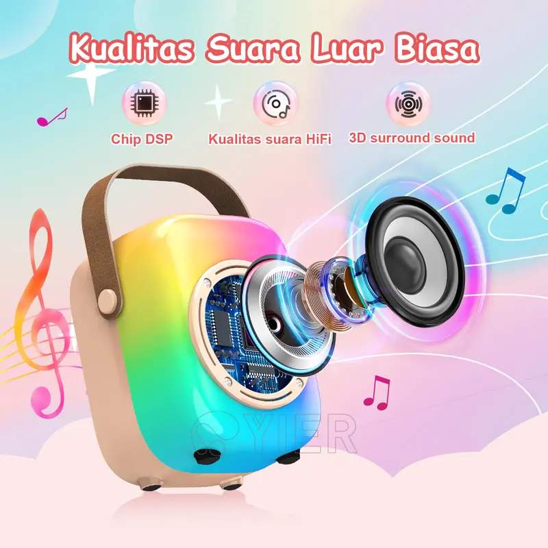 Speaker Mic Karaoke Speaker Mini 2 Mic Bluetooth Speaker Karaoke Wireless karaoke Bluetooth Full Bass Portabel RGB LED Microphone Machine Jam Ponsel 5
