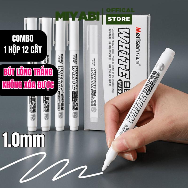 COMBO Hộp 12 cây bút lông dầu màu trắng không xóa được bút đánh dấu nhanh khô - bút lông dầu rẻ