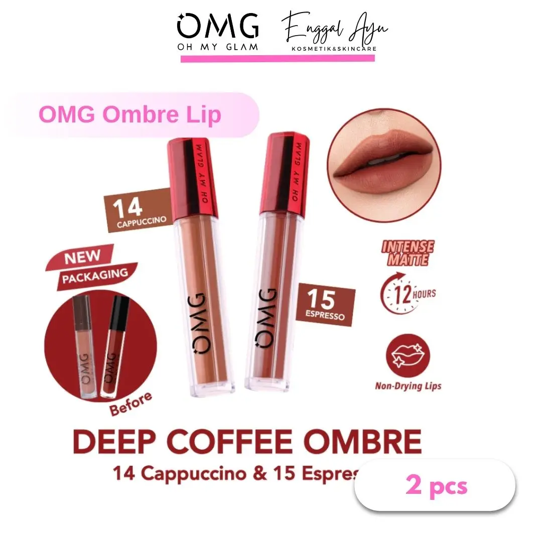 (Ombre Bundle) OMG Lip Cream Matte Bundling 2 Pcs Deep Coffe Ombre Bundle (14+15) Lipcream Lipstick Creamy Bibir Lasting Lipstik