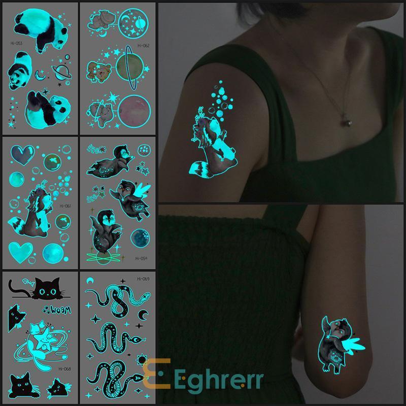 ✨EG-Blue Green Luminous Waterproof Cartoon Space Animal Tattoo Stickers Music Festival Face Stickers-Eghrerr 2