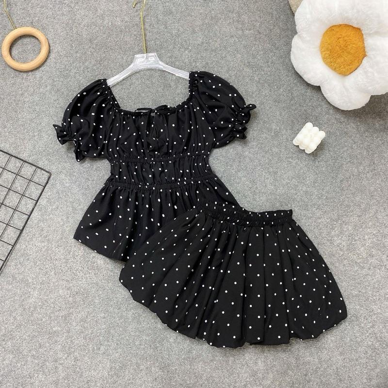 Áo váy bigsize 50-95kg tiểu thư áo cổ U thiết kế che bụng tôn eo cho nữ kèm váy bí xoè CÓ BÁN LẺ CV413 A282 CV423 Đậu bigsize