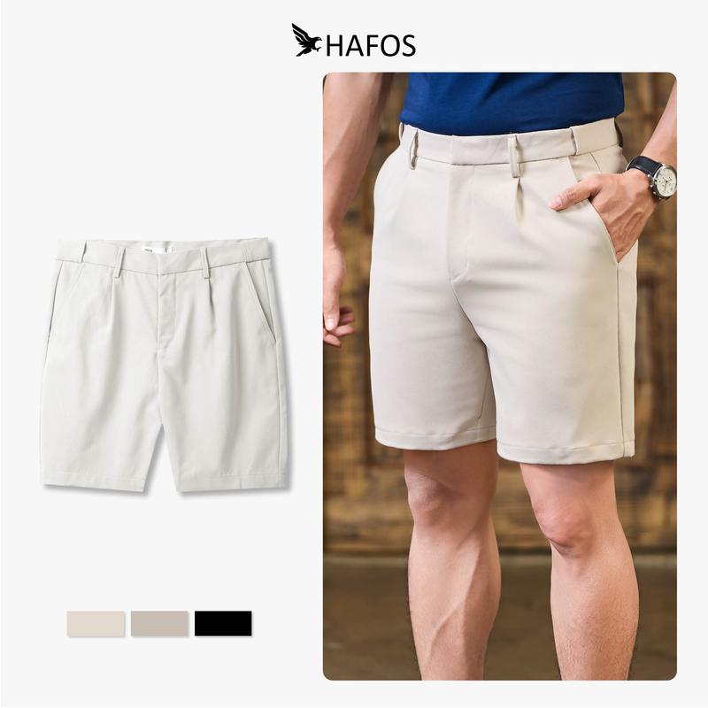 Quần short nam KAKI GÂN HAFOS lưng quần Sidetab. Quần đùi nam trên gối phong cách thanh lịch đi làm, đi chơi đều đẹp