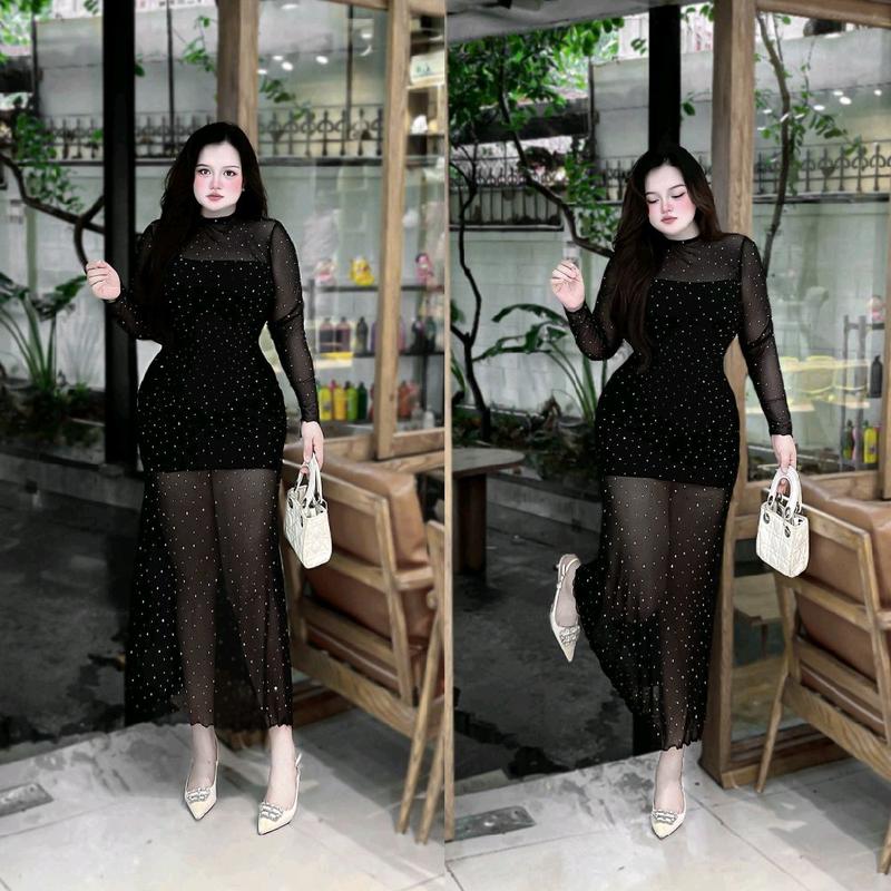 ĐẦM BODY ĐÍNH ĐÁ BLING PHỐI LƯỚI ÔM DÁNG CÓ BIGSIZE