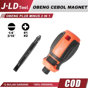 JLD Obeng Bolak Balik Pendek Cebol Magnet Gagang Karet Plus Minus Multifunction