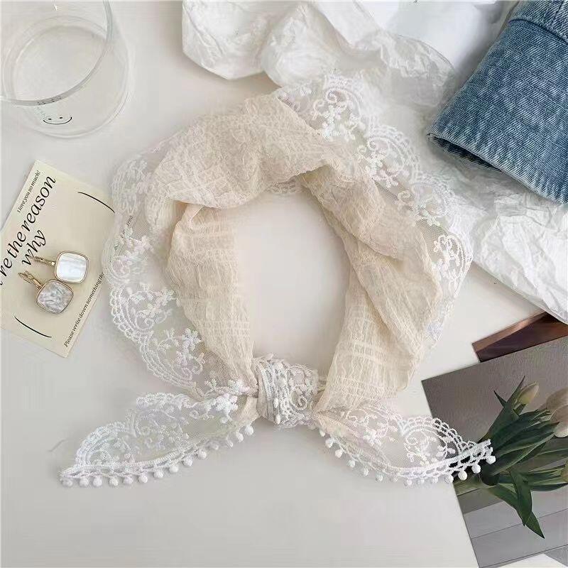 Product Introduction of Khăn Quàng cổ Quàng Cổ Ren, Phong Cách Ins Hàn Quốc, Dành Cho Nữ, Thiết Kế Cổ Điển Dây Đeo Tam Giác, Túi Tóc, Mũ Khăn Trùm Đầu, Thích Hợp Cho Du Lịch Và Chụp Ảnh, Băng Đô, Phụ Kiện Khăn Xếp 12