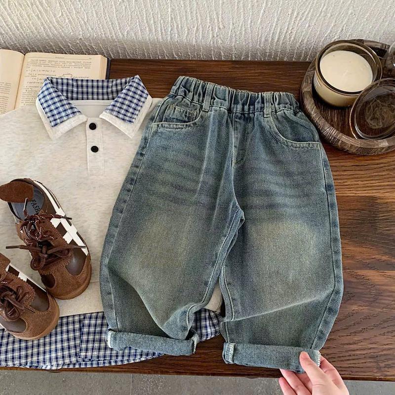 Quần Jean Dài Cho Bé Trai Bé Gái Ống Rộng Cạp Chun Thoải Mái 4 Mùa Hottrend 2025 QD5 Màu Xanh Size 90-140