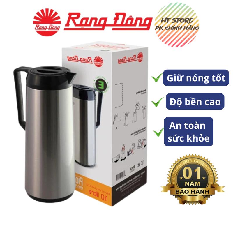 Phích Nước Giữ Nhiệt 1 Lít Rạng Đông RD 1040 ST2.E - Vỏ Inox, Ruột Thủy Tinh Cao Cấp, Hàng Chính Hãng