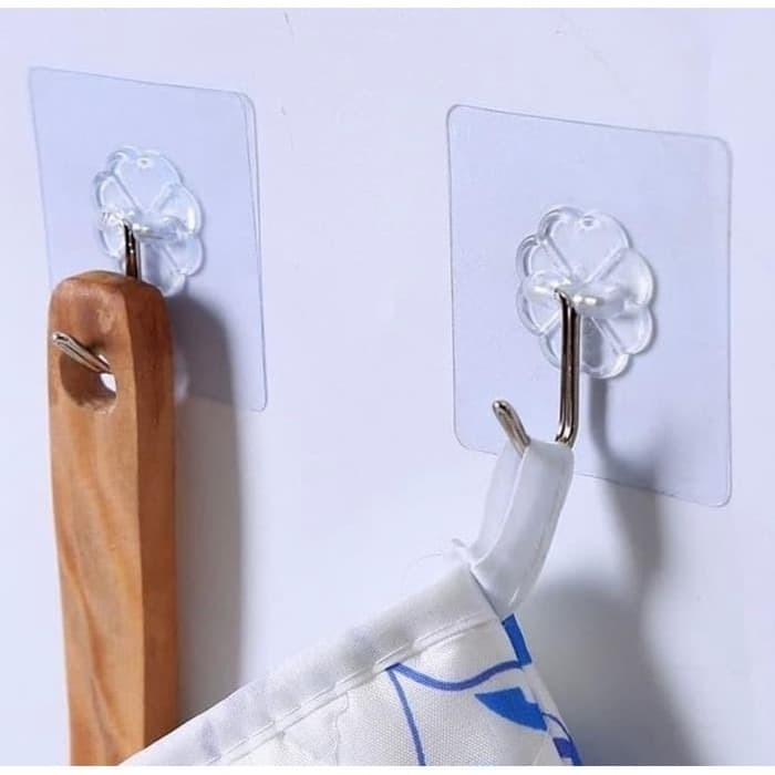 Gantungan HOOK Hanger Tempel Transparan Multifungsi cantelan serbaguna Waterproof Anti air Dinding 3