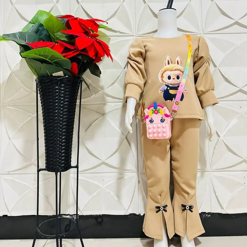 PAKET BUNDLE 3PCS setelan anak perempuan Labubu hit kekinian viral tik tok usia 1-8 tahun Polos Lengan panjang Bayi Katun Parsel 2