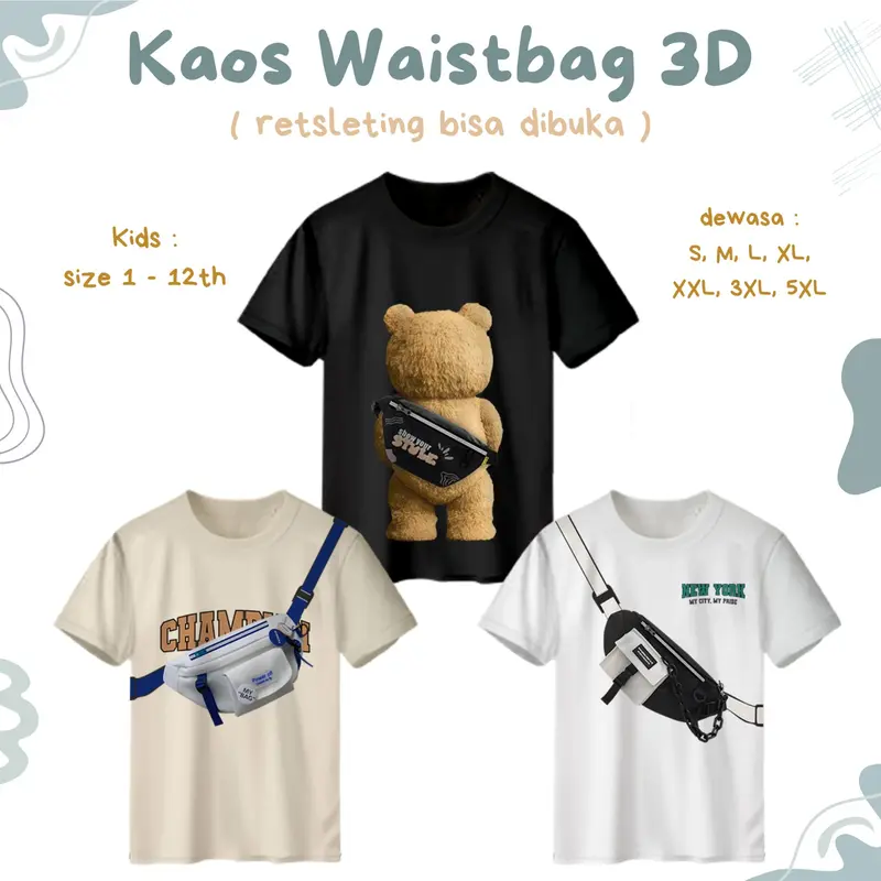 Kaos Kantong Waistbag 3D Couple Keluarga Ayah Ibu Anak Combad 30s 5