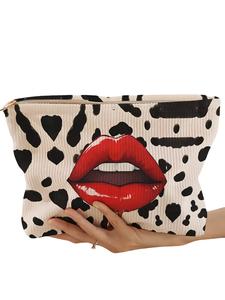 Fashion Lip Print Makeup Bag, Handheld Cosmetic Pouch, Casual Versatile Durable Storage Bag, Travel Makeup Bag, Suitable for Women and All Kinds Of Occasions, Gifts for Wife, Makeup Case, Vintage Vanity Bag, Makeup Organizer Pouch