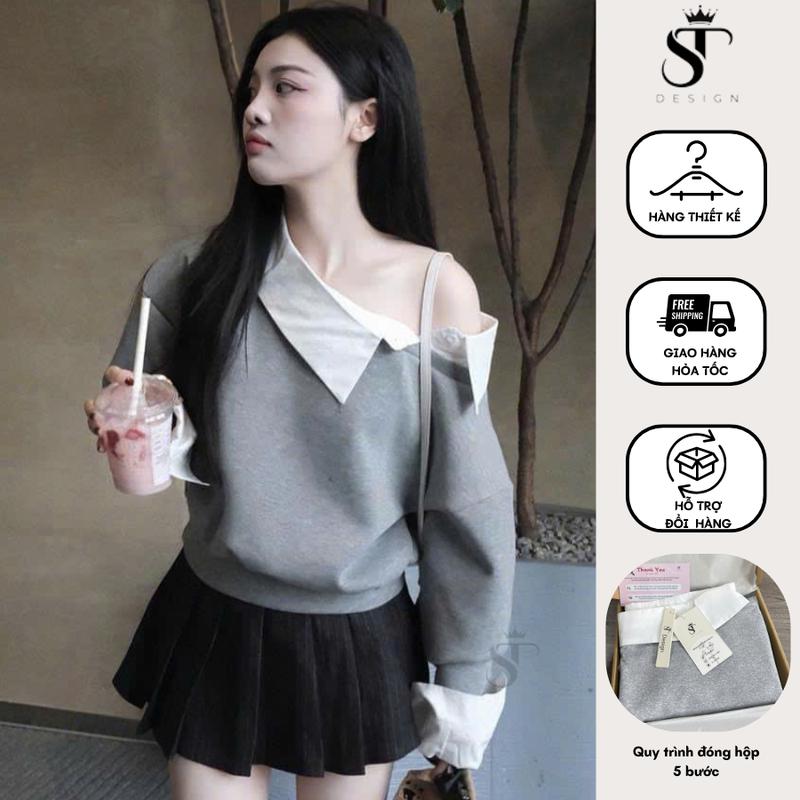  Áo Lệch vai cổ phối Basic chất vải thun cao cấp ST Design- L01 Nữ Women 