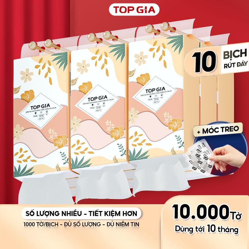 [DEAL COMBO 10 BỊCH] Thùng 10 Bịch Khăn Giấy Tiểu Hạ TOP GIA 4 Lớp Mềm Mịn, Thành Phần Bột Gỗ Tự Nhiên Thân Thiện An Toàn, Khăn Giấy Vệ Sinh 1000 tờ, Tặng 3 móc treo Giấy Vệ Sinh giấy rút đa năng treo tường ĐẠT QUY CHUẨN CỦA BỘ CÔNG THƯƠNG VTG86