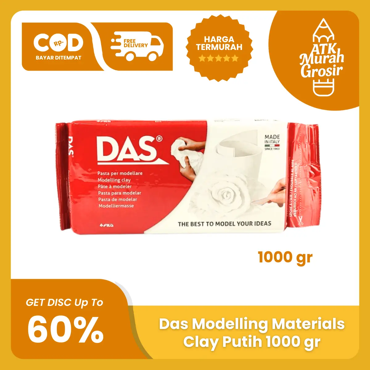 Das Modeling Air Drying Clay 1000 gr Putih Cokelat