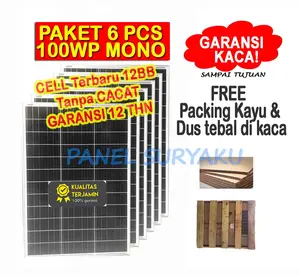 Paket 6pcs Solar Panel Surya 100wp Mono FREE Packing Kayu
