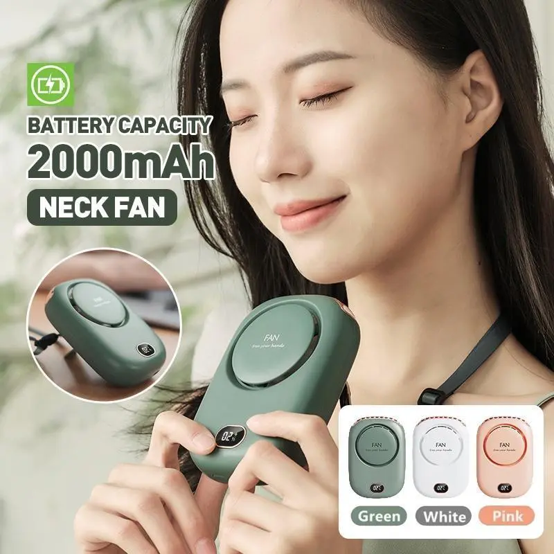 Kipas Leher 2000mAh Hijau – USB Rechargeable Portabel, Hands Free Cooler untuk Outdoor & Sehari-hari