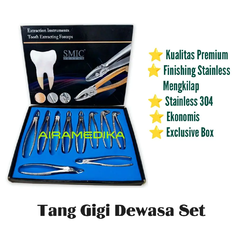 Tang Cabut Gigi Dewasa Set isi 10 Stainless Steel / Tooth Extracting Forceps Tang Gigi Dewasa Set