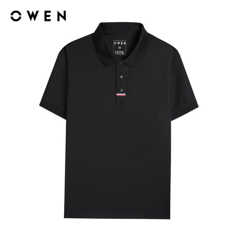 OWEN - Áo polo Nam Body Fit APV253650 màu Đen chất liệu Nylon spandex Hoạ tiết Pha phối Menswear 