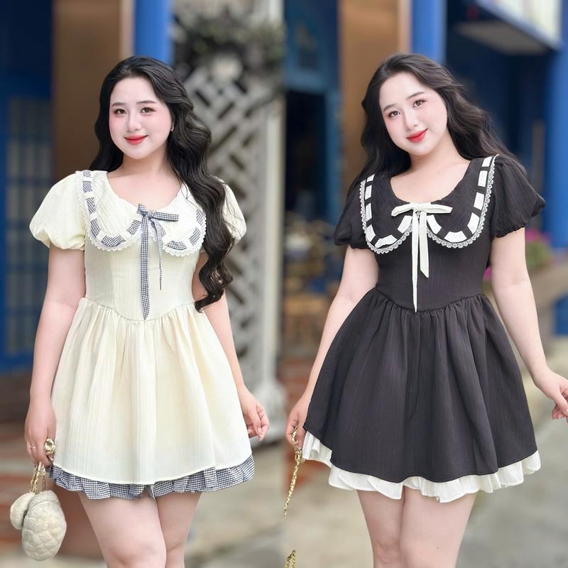  Váy BIGSIZE  50-120kg  dễ thương gọn dáng may 2 lớp  cao cấp - Ú XINH STORE  Nữ Women  Dress- D249  Đũi Sọc Đôi  