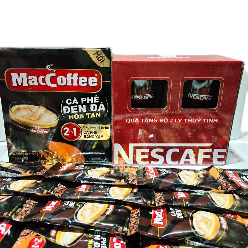 ( tặng kèm bộ 2 ly thủy tinh ) combo 20 gói cà phê đen đá Maccoffee + 2ly thuy tinh cà  phê  maccoffee cà  phê  phố  gold nescafe  organic  coffee cà  phê  phố  tặng  ly