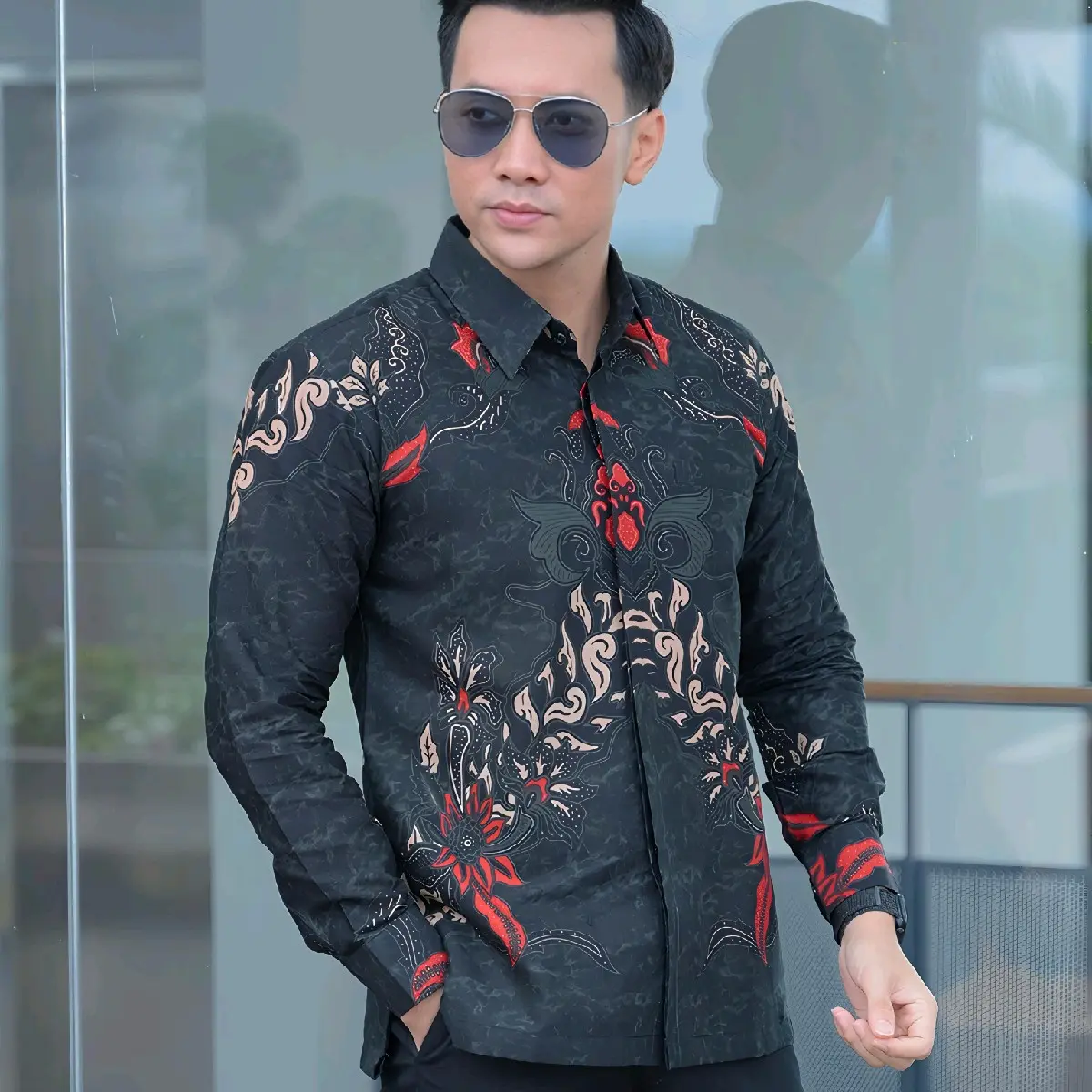 Kemeja Batik Pria Modern Baju Batik Pria Lengan Panjang Ukuran M L XL XXL Batik Seragam Fit Kancing Kantong Katun