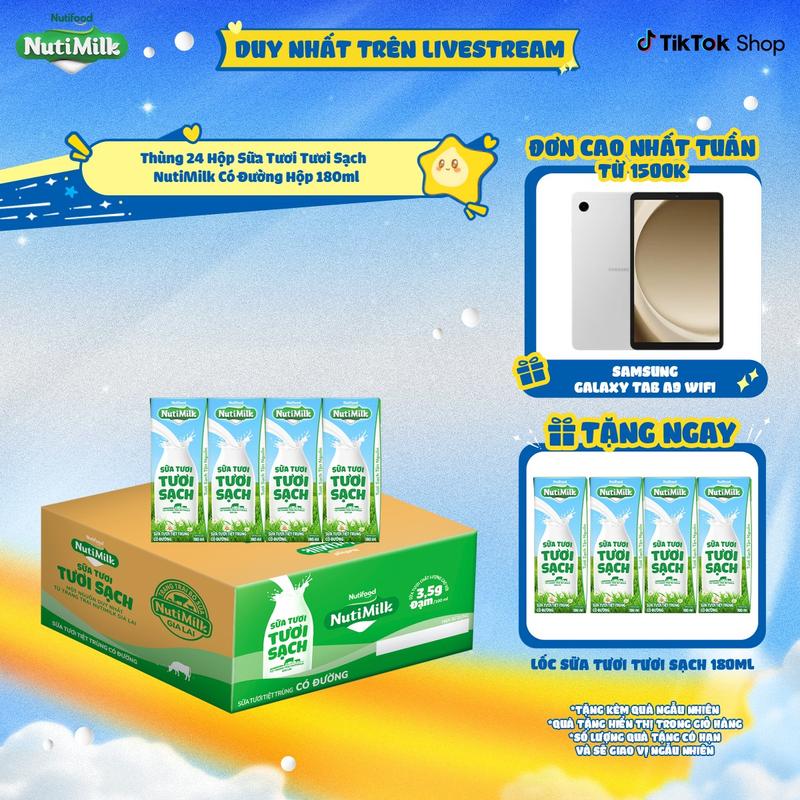 [KOL] Thùng 24 Hộp Sữa Tươi Tươi Sạch NutiMilk Hộp 180ml