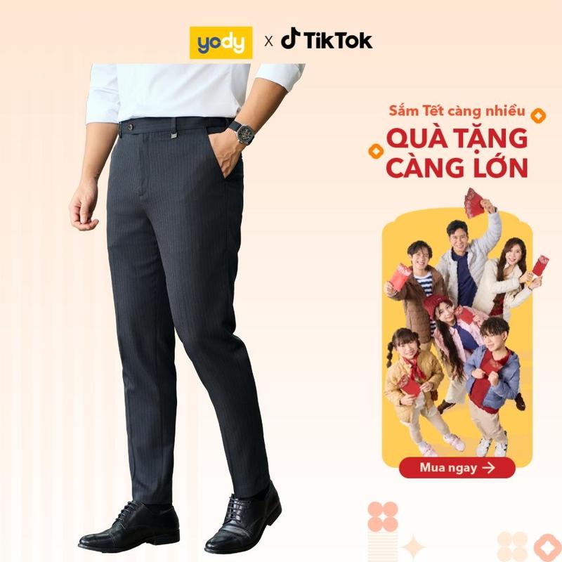  YODY Quần Âu Nam Polyester Nano Pus Cạp Di Động Có Điều Chỉnh Kẻ Sọc QAM7015 