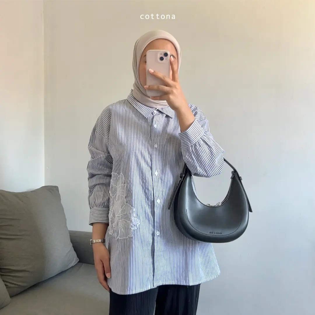 Cottona - Amara Embroidery Stripe Shirt - Kemeja Bordir - Kemeja Brukat Tile - Kemeja Garis - Kemeja Katun Bordir