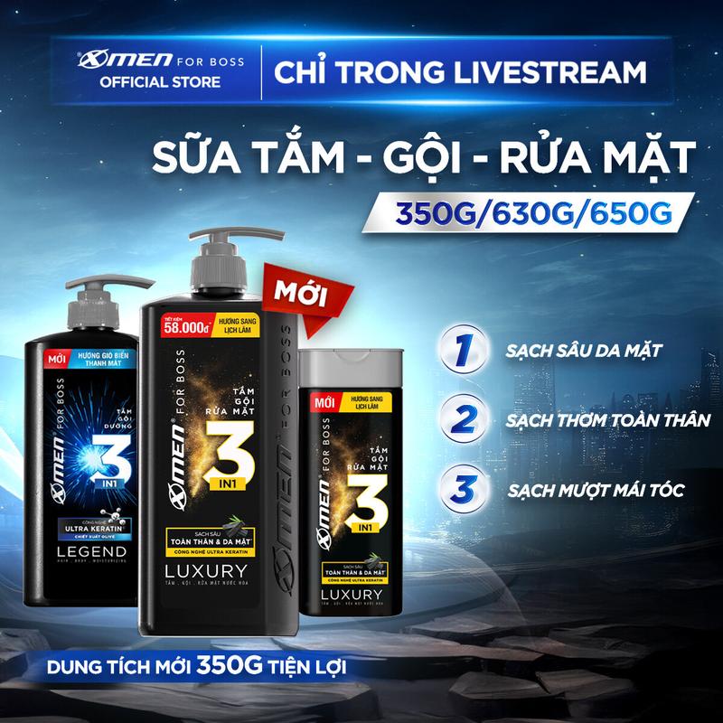 [MỚI RA MẮT] Sữa Tắm Gội Rửa Mặt X-Men for Boss 3in1 Luxury 630g/Tắm Gội Dưỡng 3 trong 1 Legend 630g/Tắm Gội 2in1 Intense cho nam 650g Hương Nước Hoa Châu Âu