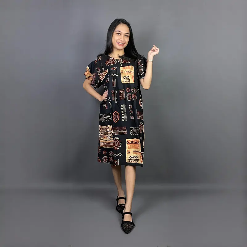 Daster Rindi Dewi Sri Dress Panjang Motif Katun Rayon Premium Wanita Busui Pendek Nyaman Midi Bumil Tidur Batik Kancing 3