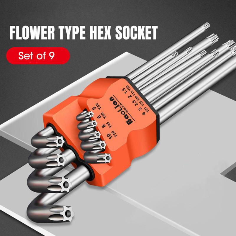 Product Introduction of 9Pcs Torx Star Wrench Kits Set Allen Keys Hexagon Hex Head Spanner Keys Set Double End L Type Star Screwdriver Hand Repair Tools 35