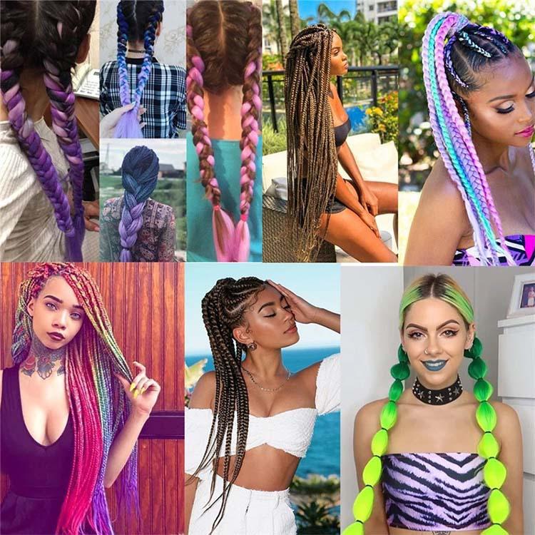 Colored Braiding Hair 24.5 Inch Colorful Braiding Hair for Braids Synthetic Colored Hair Extensions 5
