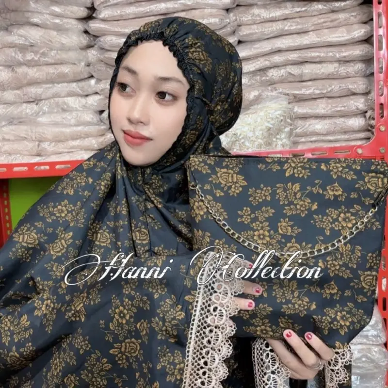 Mukena Katun Foil Keliling Hitam motif cantik