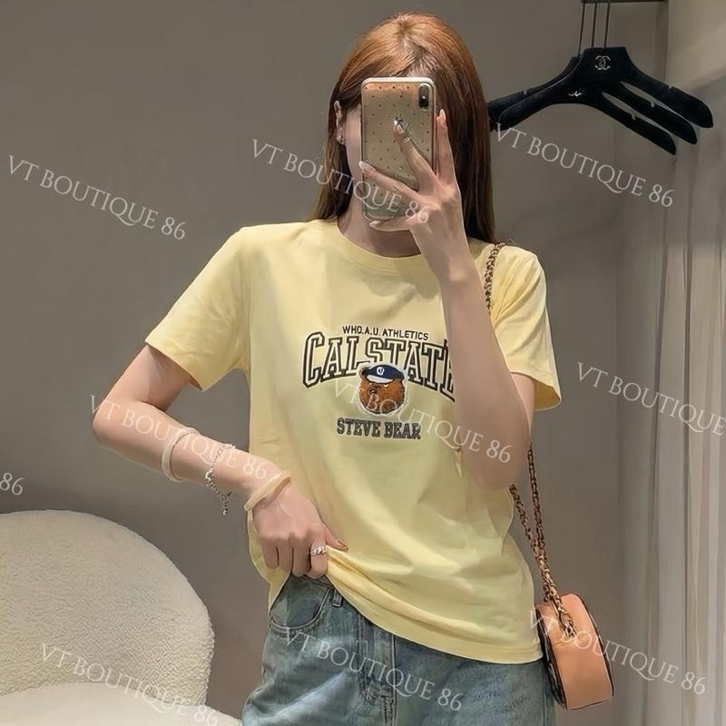 Phom Vừa Áo Thun Nữ THÊU Gấu Bear Cotton Mềm Mịn Cao Cấp Basic Freesize Dưới 40kg-62kg TÙY CHIỀU CAO