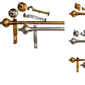 IMPORT PREMIUM Batang Gorden Ulir Kristal Gold Fullset Aluminium Diameter 2.3CM dengan Tutup & Kaki Besi Garansi Produsen Warna Hitam Paduan Aluminium