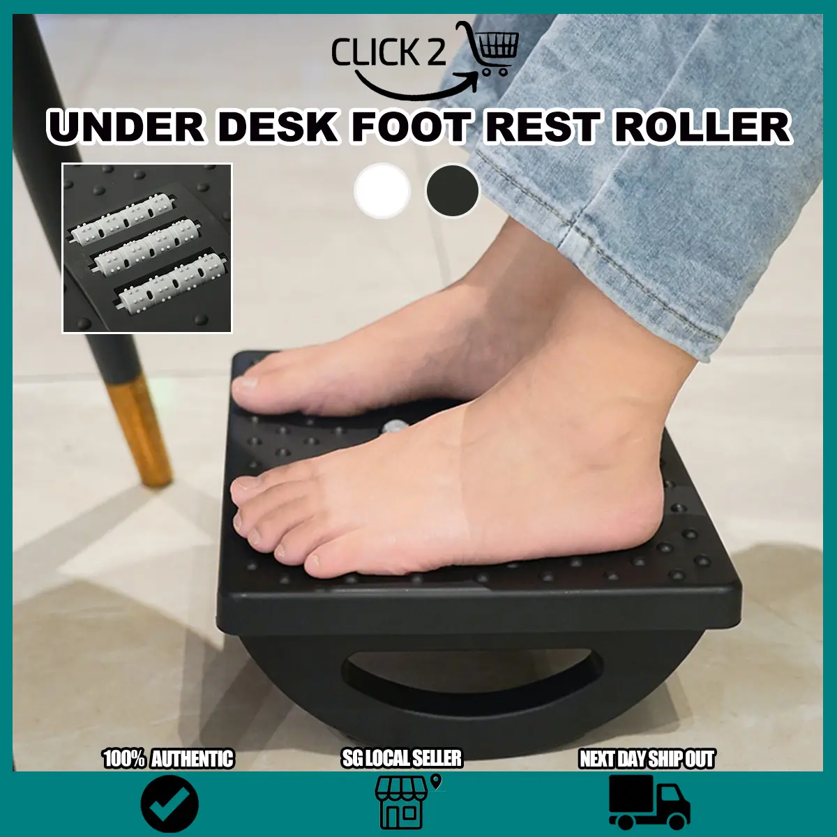 SG Ergonomic Footrest / Office Under Desk Footrest / Foot Massage / Home Sofa Footstool / Stool with Foot Massage Rollers / Leg Rest / Foot Stool