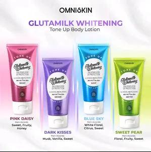 OMNISKIN Glutamilk Whitening Tone Up Body Lotion 125ml Pencerah Badan Serum UV Protection Vitamin C Mencerahkan Pelembab Arbutin BPOM Terdaftar Pink Daisy Sweet Fruity Honey